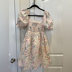 Abercrombie & Fitch Puff Sleeve Smocked Bodice Mini Dress Pink Pastel Floral